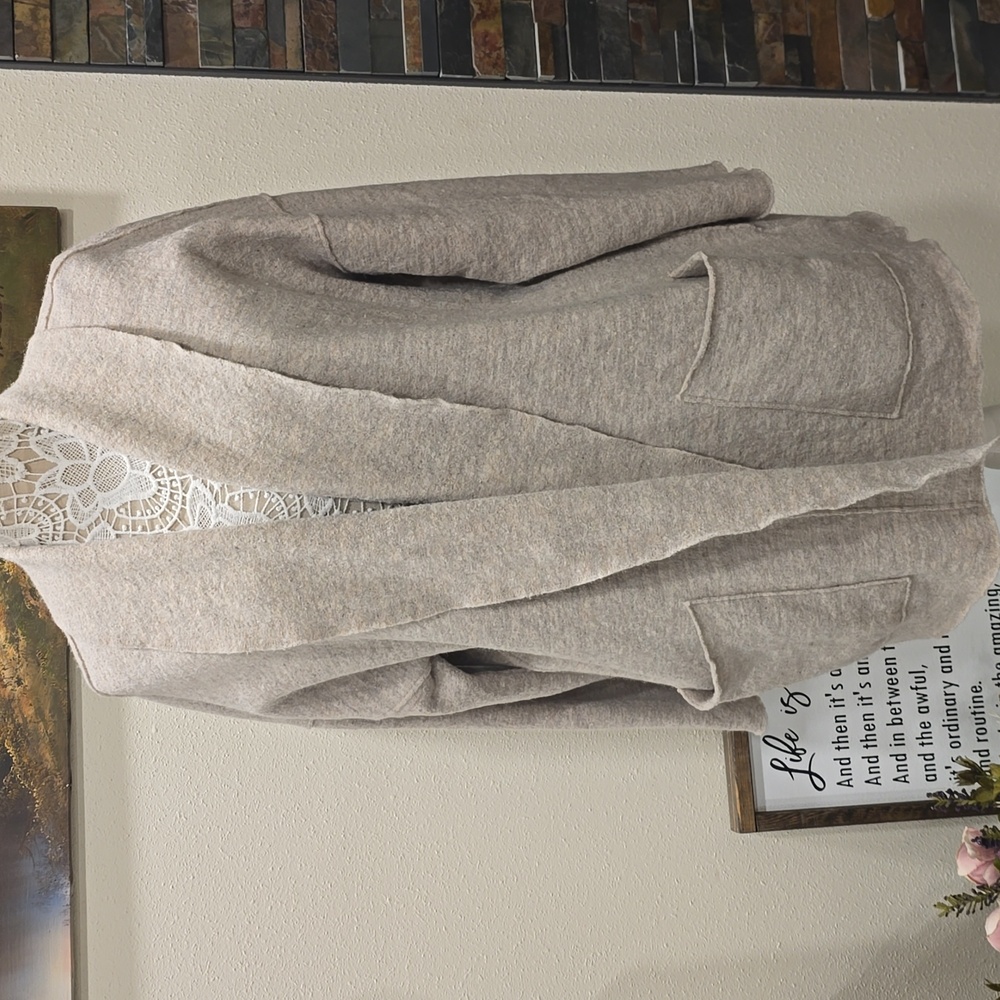 EILEEN FISHER Funnel Neck Boiled Wool Open Front Cardigan in Maple Oat